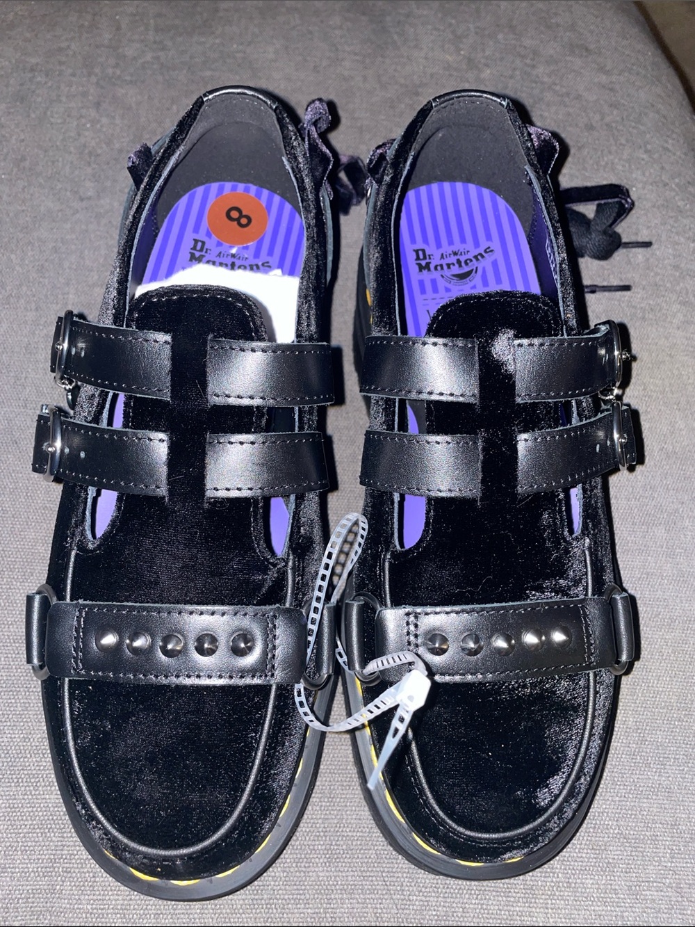 Vary rare !!Wednesday Adams Dr Martens Black Velvet Triple-Strap